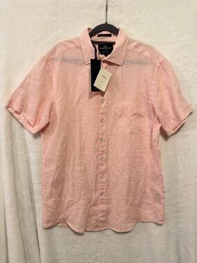 Rodd & Gunn Men's 100% Linen Sports Fit Button Down Pink Size Large Short Sleeve